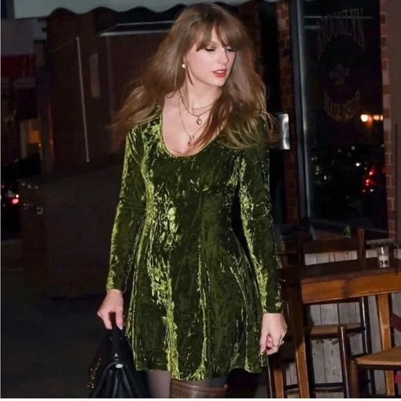 Sweet Jane Olive Crushed Velvet Mini Dress by Little Lies - Picture 4 of 7